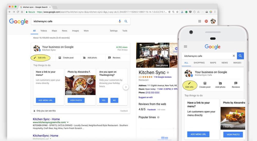 Edit your Google My Business Listing right in the search results