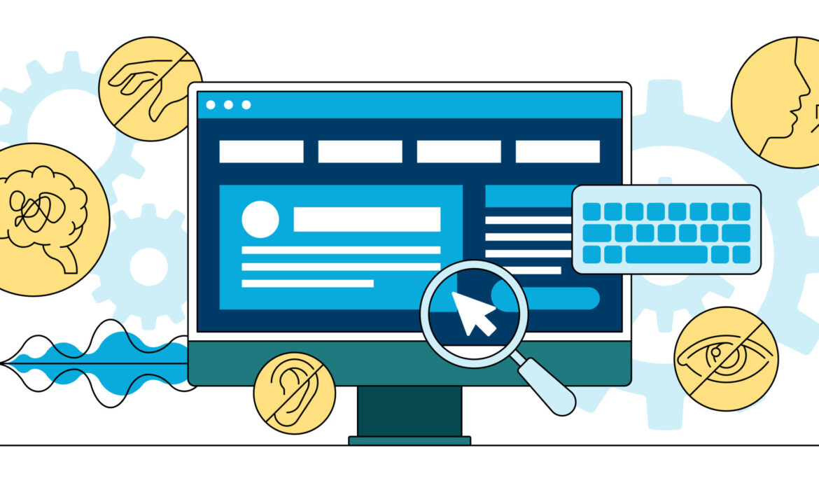 Graphic of a computer screen and several icons representing disabilities