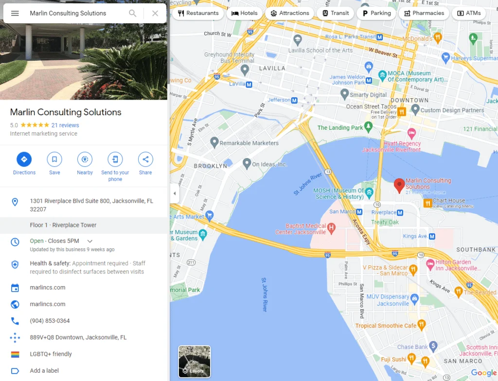 Screenshot of our Marlin Consulting Solutions Google Business Profile